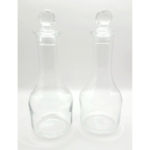 Set Of 2 Clear Glass Decanters Oil & Vinegar Cruets With Stopper And Pour Spout - Picture 3 of 9